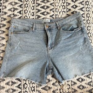 Distressed Blue Jean Shorts with Frayed Hem